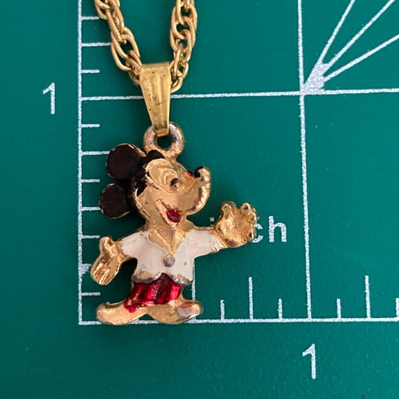 Vintage Disney Mickey Mouse Necklace Pendant Gold Plated 20" Disneyana Signed - Picture 9 of 9